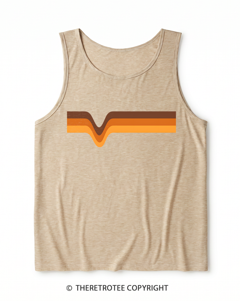 TheRetroTee 1970s Stripes Brown Orange Yellow Heather Tank Top