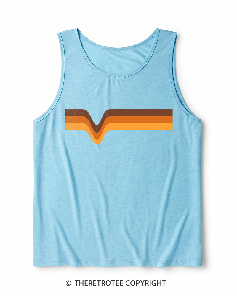 TheRetroTee 1970s Stripes Brown Orange Yellow Heather Tank Top