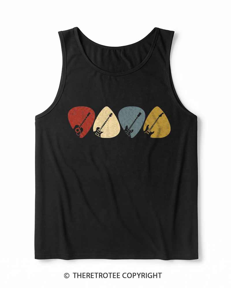 TheRetroTee Guitar Pick Gift For Guitarist 1980s Heather Tank Top