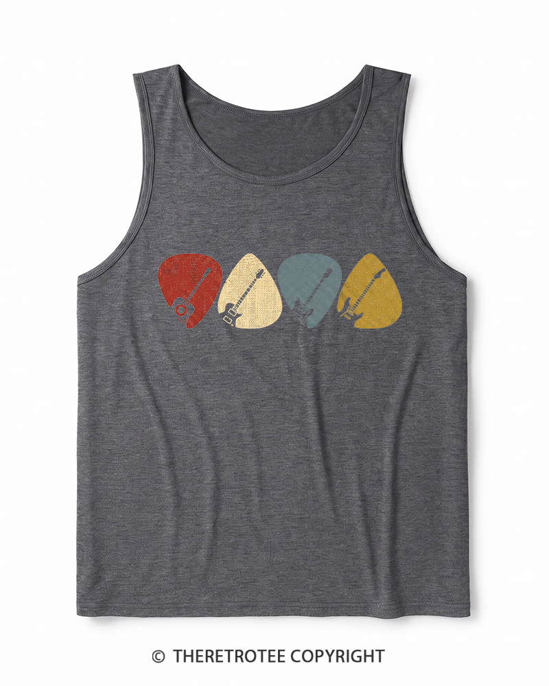 TheRetroTee Guitar Pick Gift For Guitarist 1980s Heather Tank Top