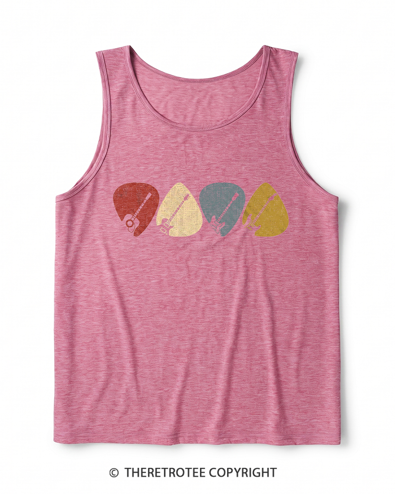 TheRetroTee Guitar Pick Gift For Guitarist 1980s Heather Tank Top