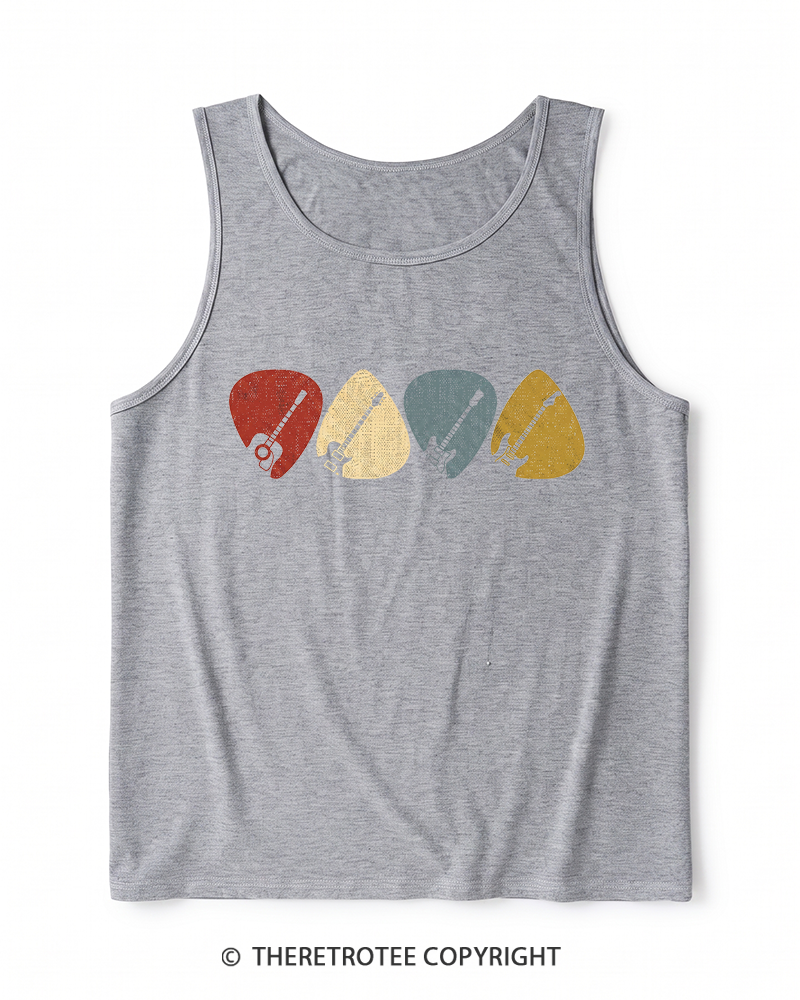 TheRetroTee Guitar Pick Gift For Guitarist 1980s Heather Tank Top