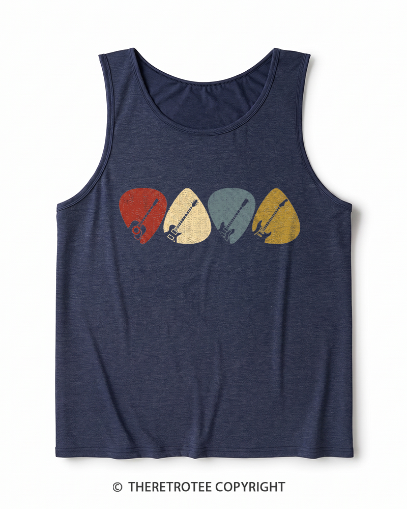 TheRetroTee Guitar Pick Gift For Guitarist 1980s Heather Tank Top