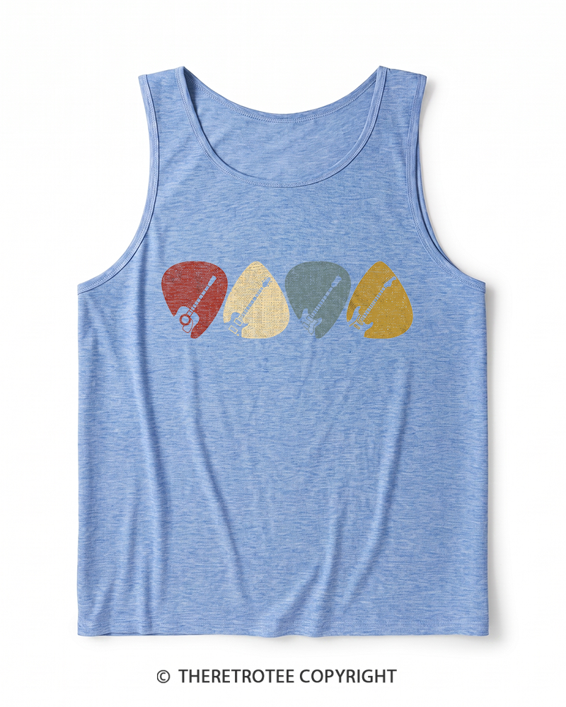 TheRetroTee Guitar Pick Gift For Guitarist 1980s Heather Tank Top