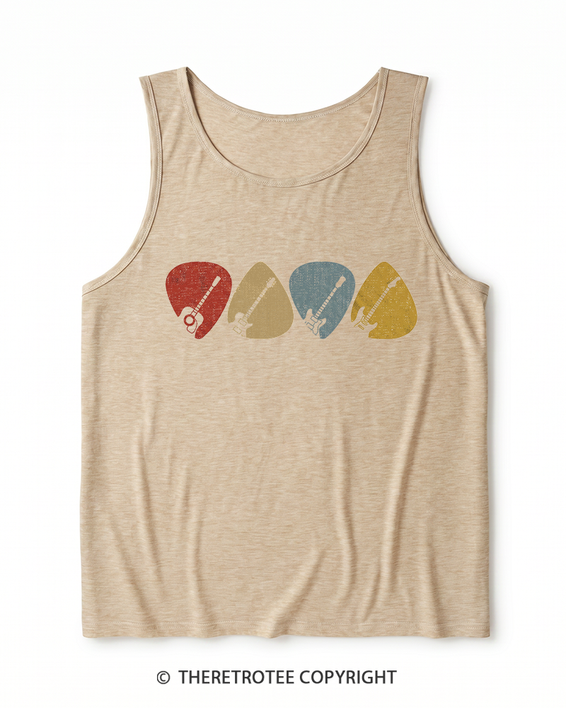 TheRetroTee Guitar Pick Gift For Guitarist 1980s Heather Tank Top