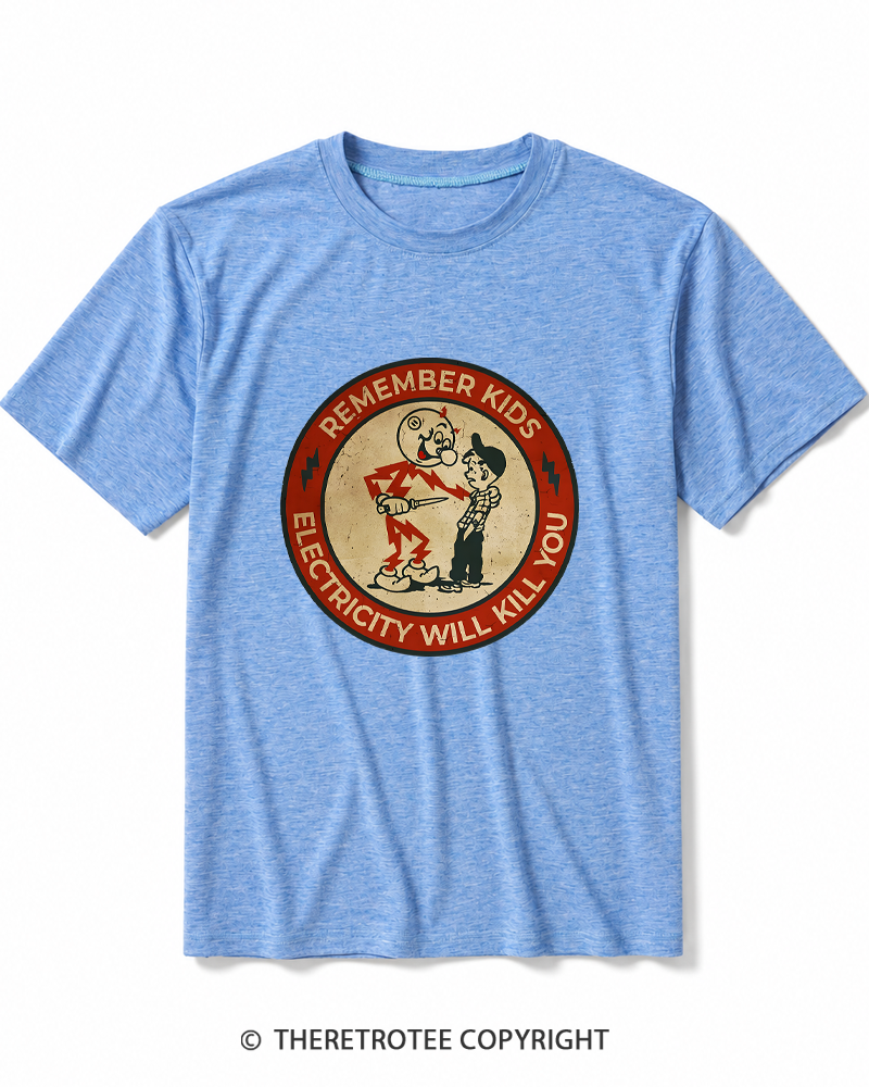 TheRetroTee Electricity Will Kill You Kids 1950s Heather T-Shirt