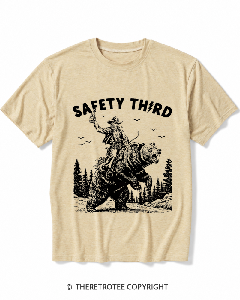 TheRetroTee Safety Third Grizzly Bear Heather T-Shirt