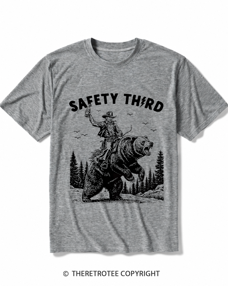TheRetroTee Safety Third Grizzly Bear Heather T-Shirt
