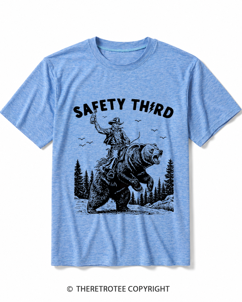 TheRetroTee Safety Third Grizzly Bear Heather T-Shirt