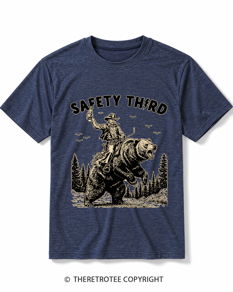 TheRetroTee Safety Third Grizzly Bear Heather T-Shirt