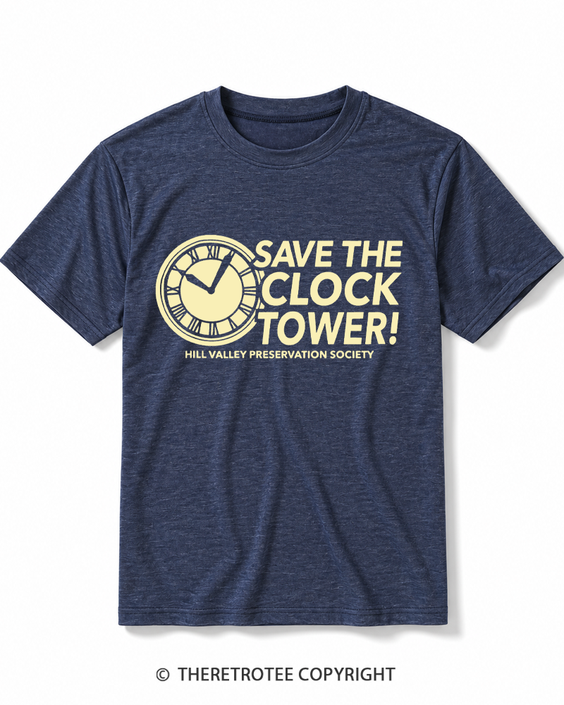 TheRetroTee Save The Clock Tower 1980s Heather T-Shirt