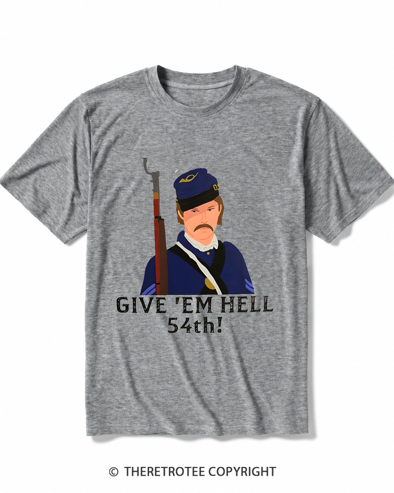 TheRetroTee Glory Civil War movie Give em hell 54th Heather T-Shirt