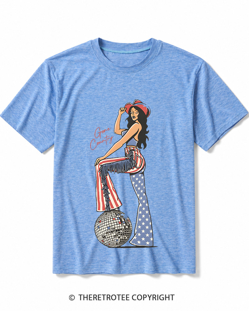 TheRetroTee Gone Country Disco Cowgirl 1970s Heather T-Shirt