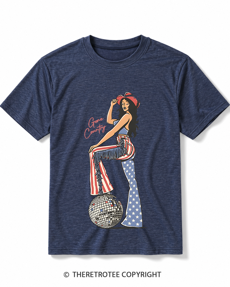 TheRetroTee Gone Country Disco Cowgirl 1970s Heather T-Shirt