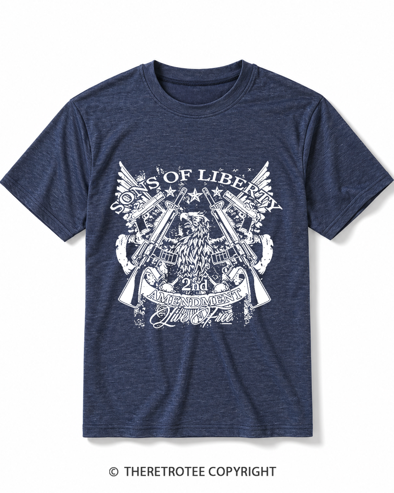 TheRetroTee Sons of Liberty 2nd Amendment Live Free 1776 Heather T-Shirt