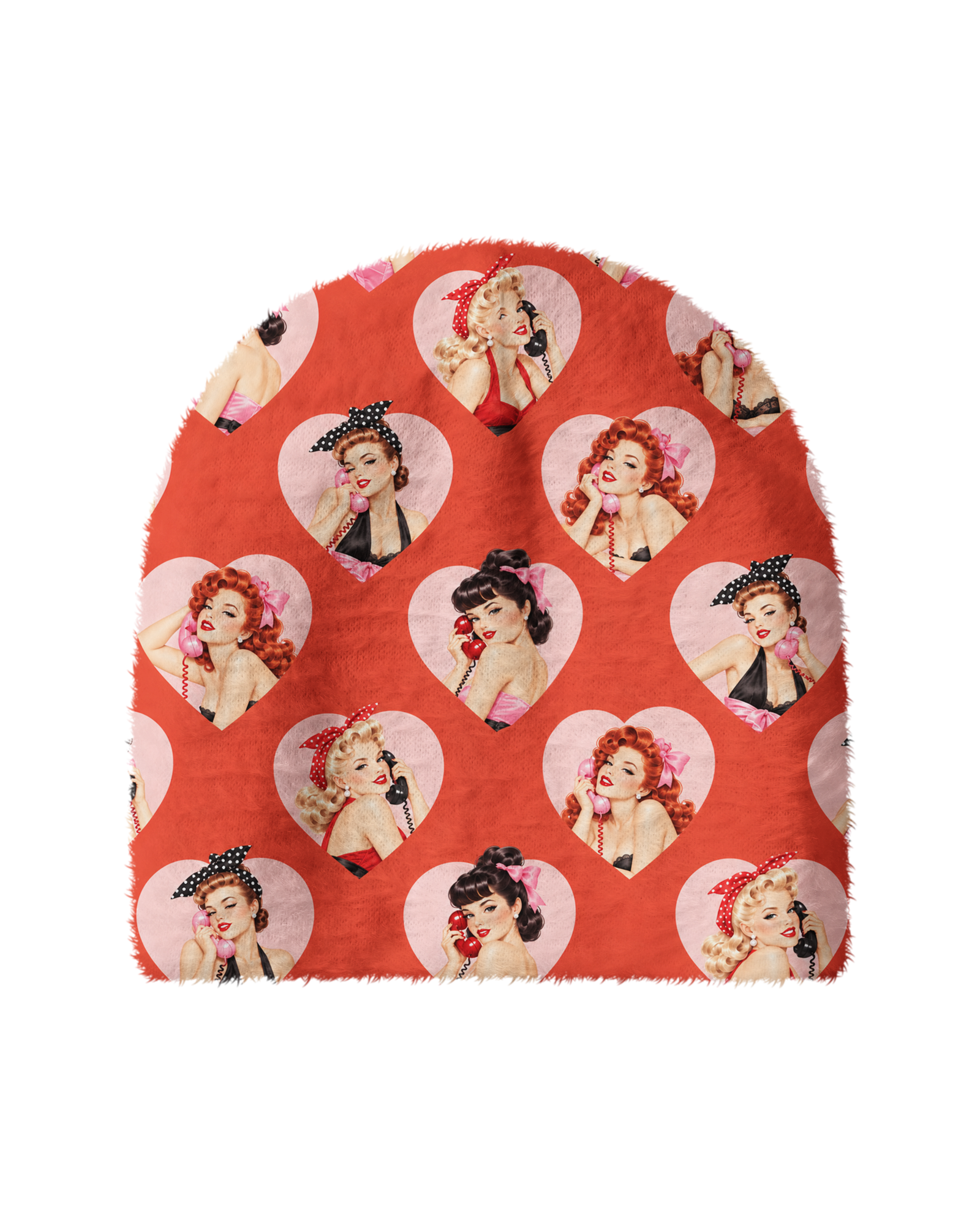 TheRetroTee 1950s Retro Romance Heart Pattern Plush Knit Beanie