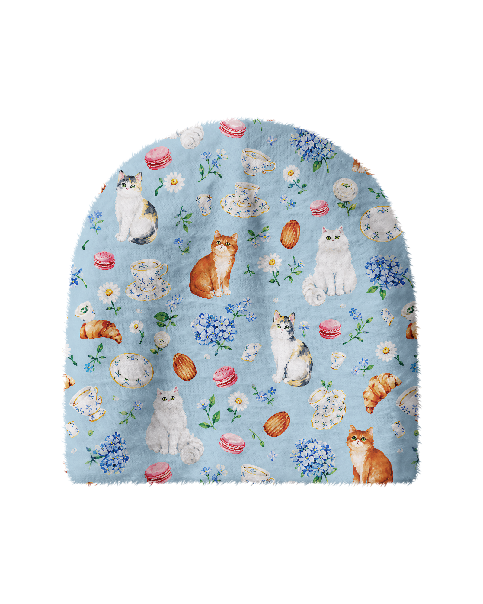 TheRetroTee 1950s Vintage Tea Time Cat Café Plush Knit Beanie