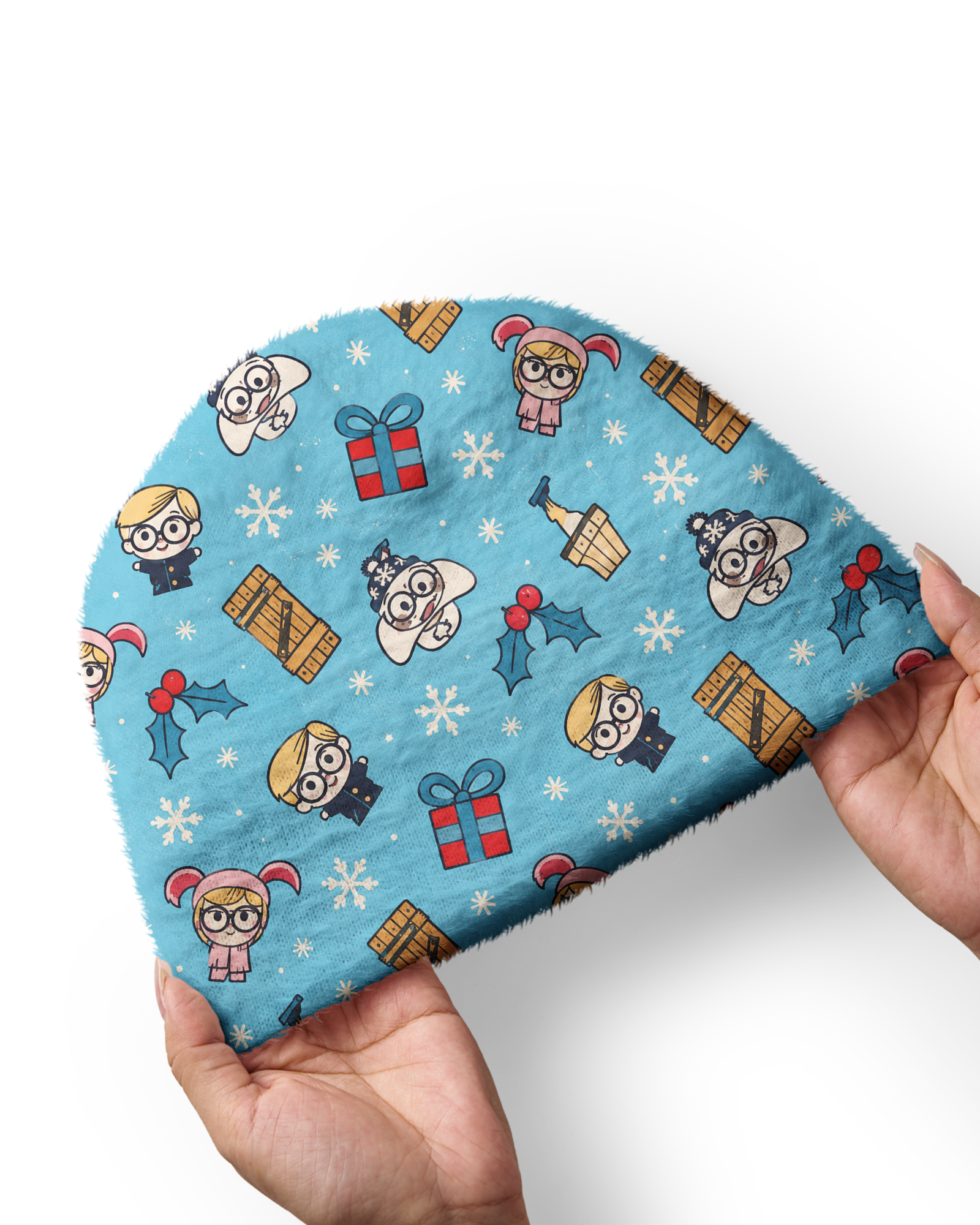TheRetroTee 1960s Winter Wonderland Pattern Plush Knit Beanie