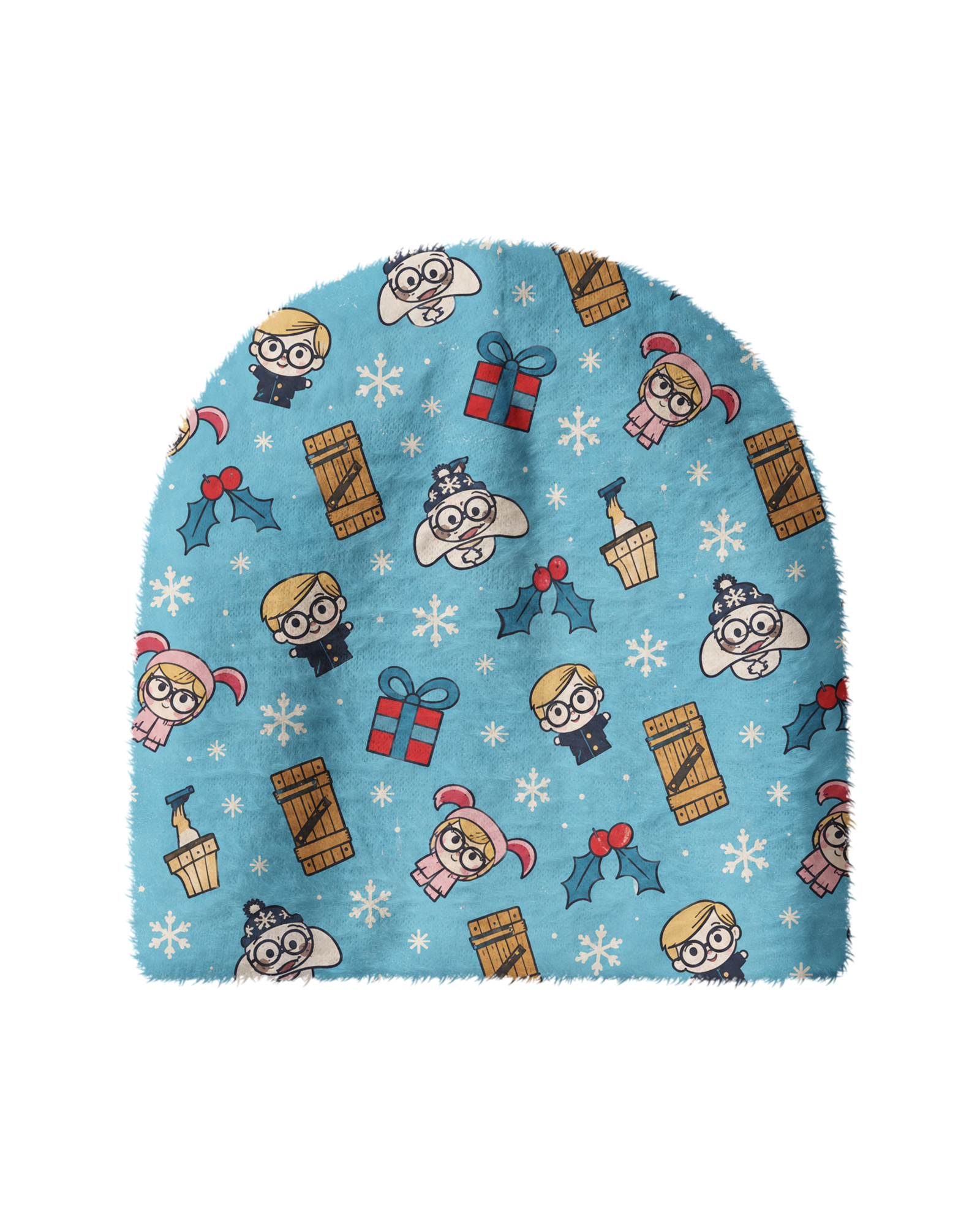 TheRetroTee 1960s Winter Wonderland Pattern Plush Knit Beanie