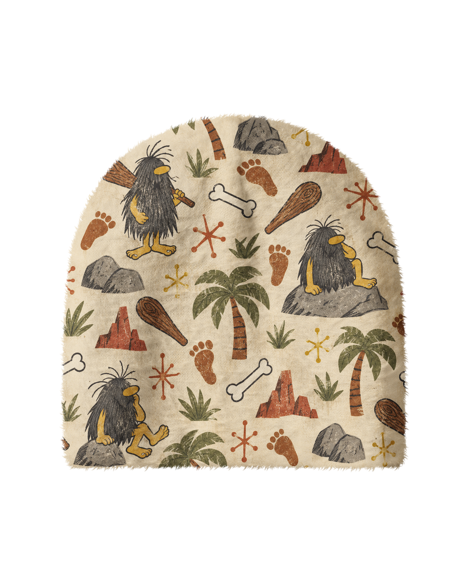 TheRetroTee 1970s Prehistoric Adventure Pattern Plush Knit Beanie