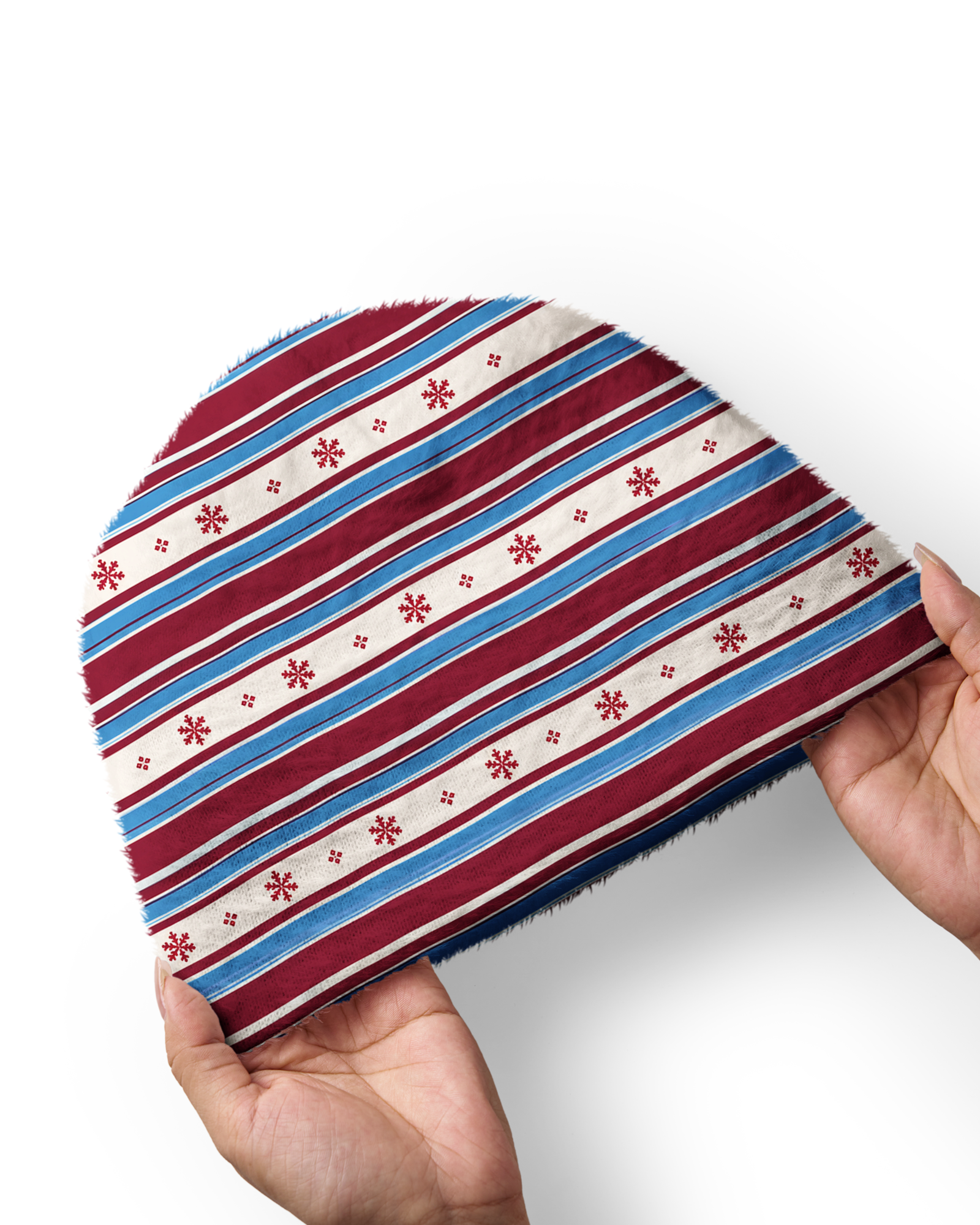 TheRetroTee 1970s Winter Snowflake Stripe Plush Knit Beanie