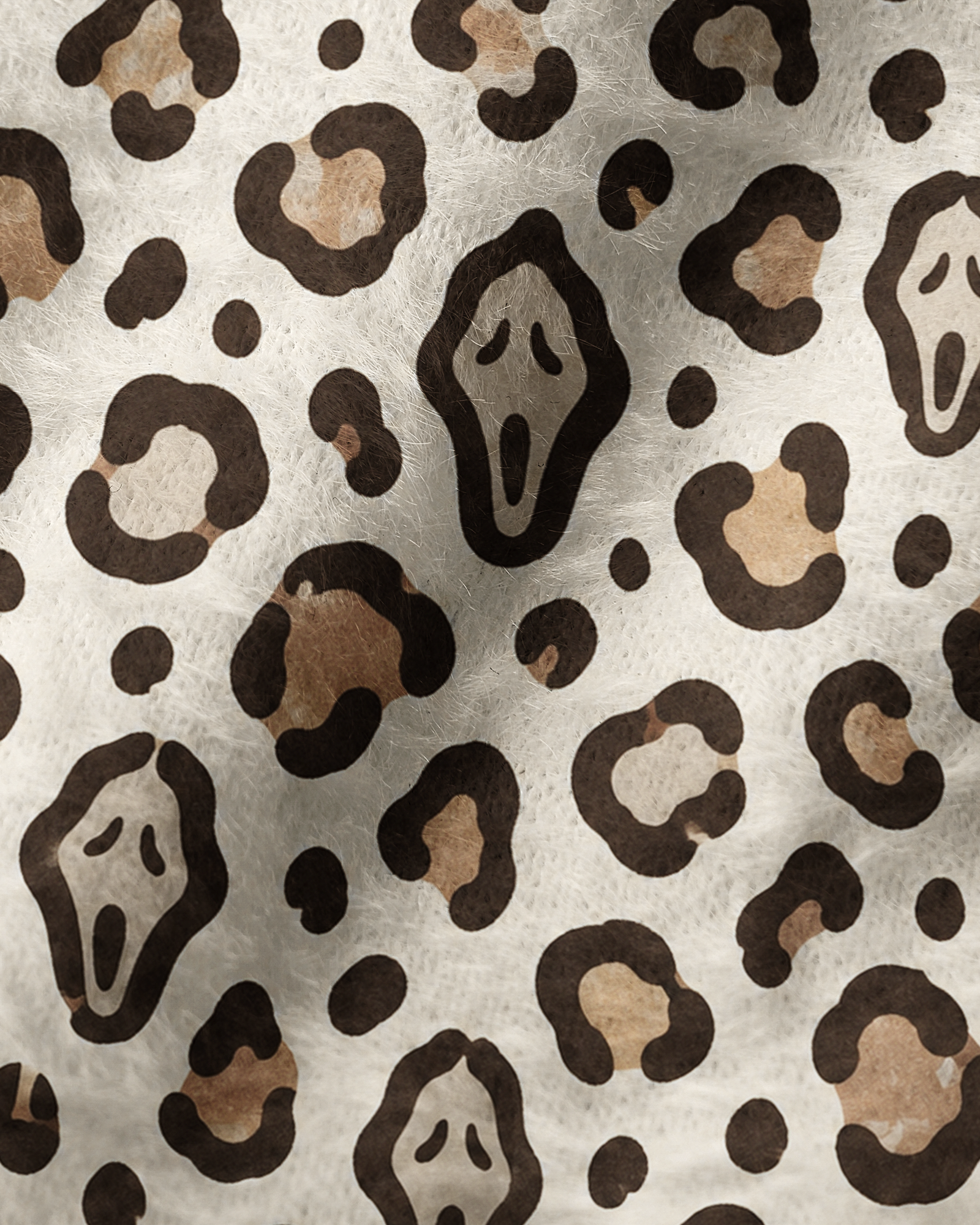 TheRetroTee 1980s Retro Ghost Leopard Pattern Plush Knit Beanie