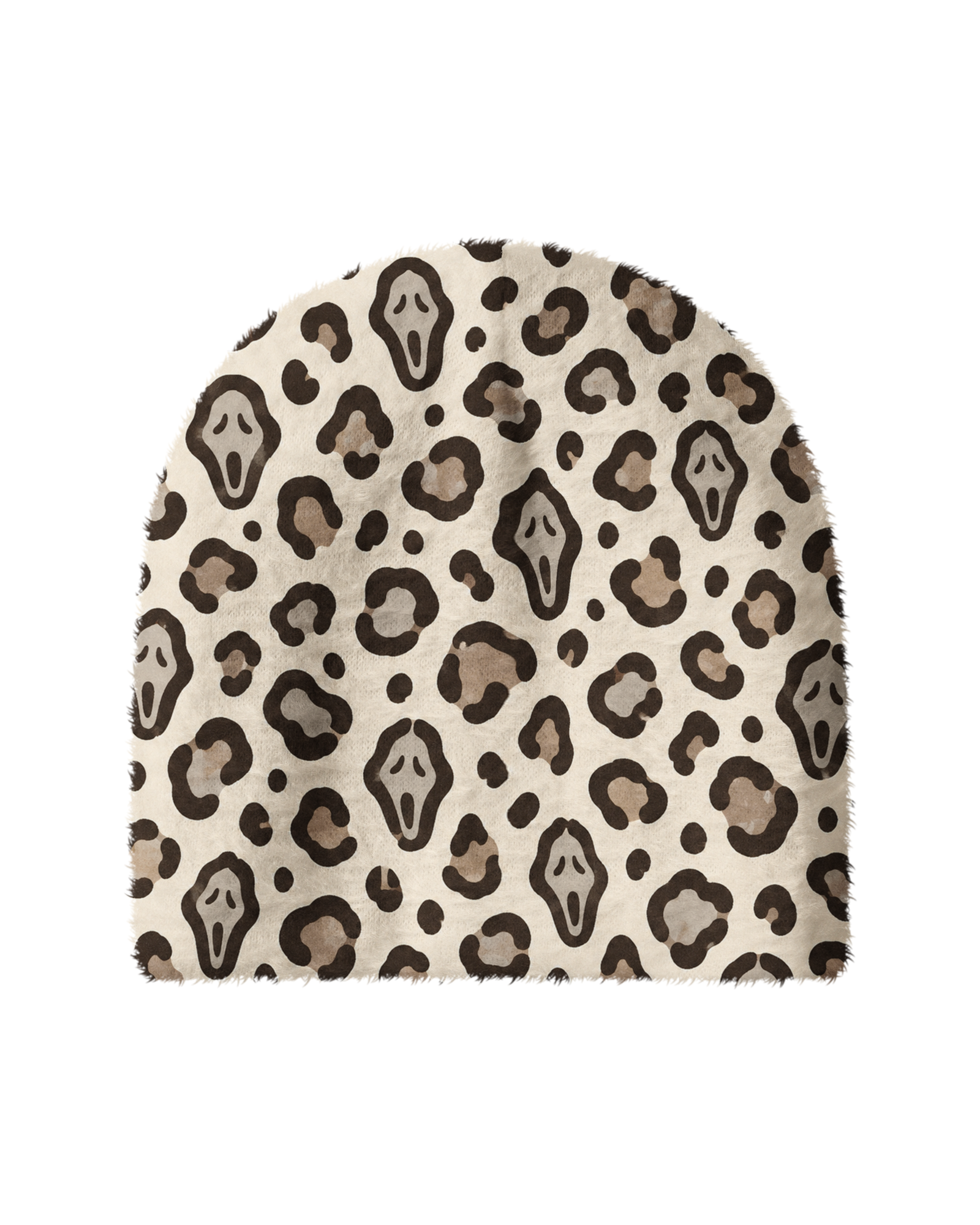 TheRetroTee 1980s Retro Ghost Leopard Pattern Plush Knit Beanie