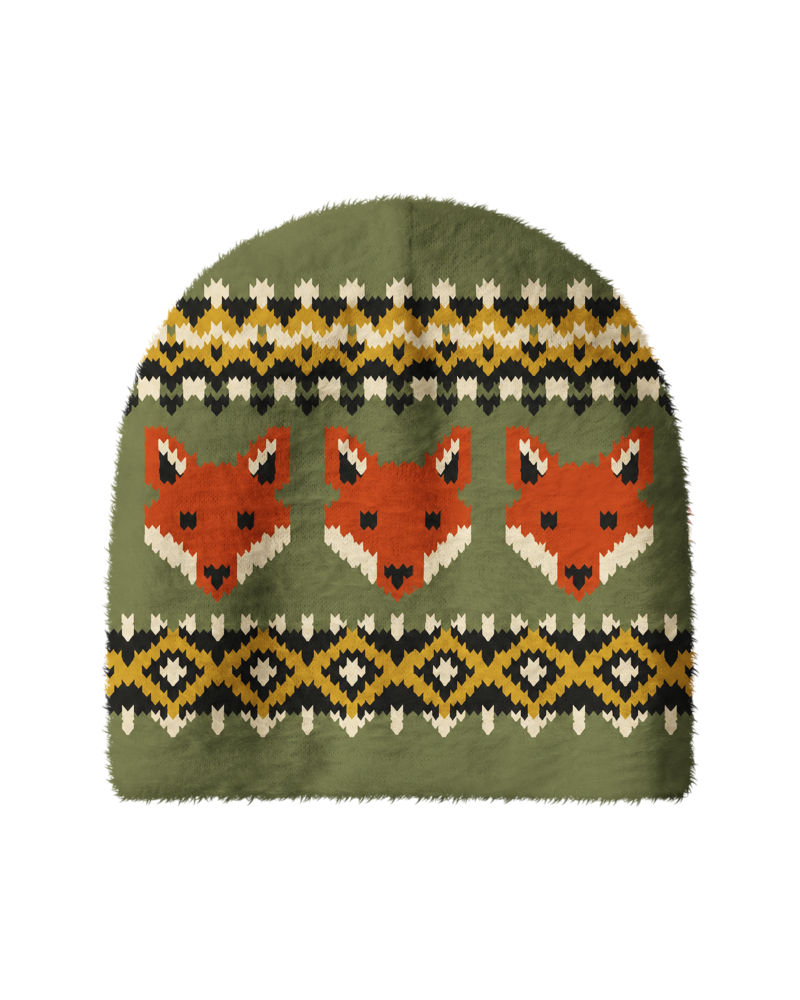 TheRetroTee 1980s Woodland Fox Holiday Plush Knit Beanie