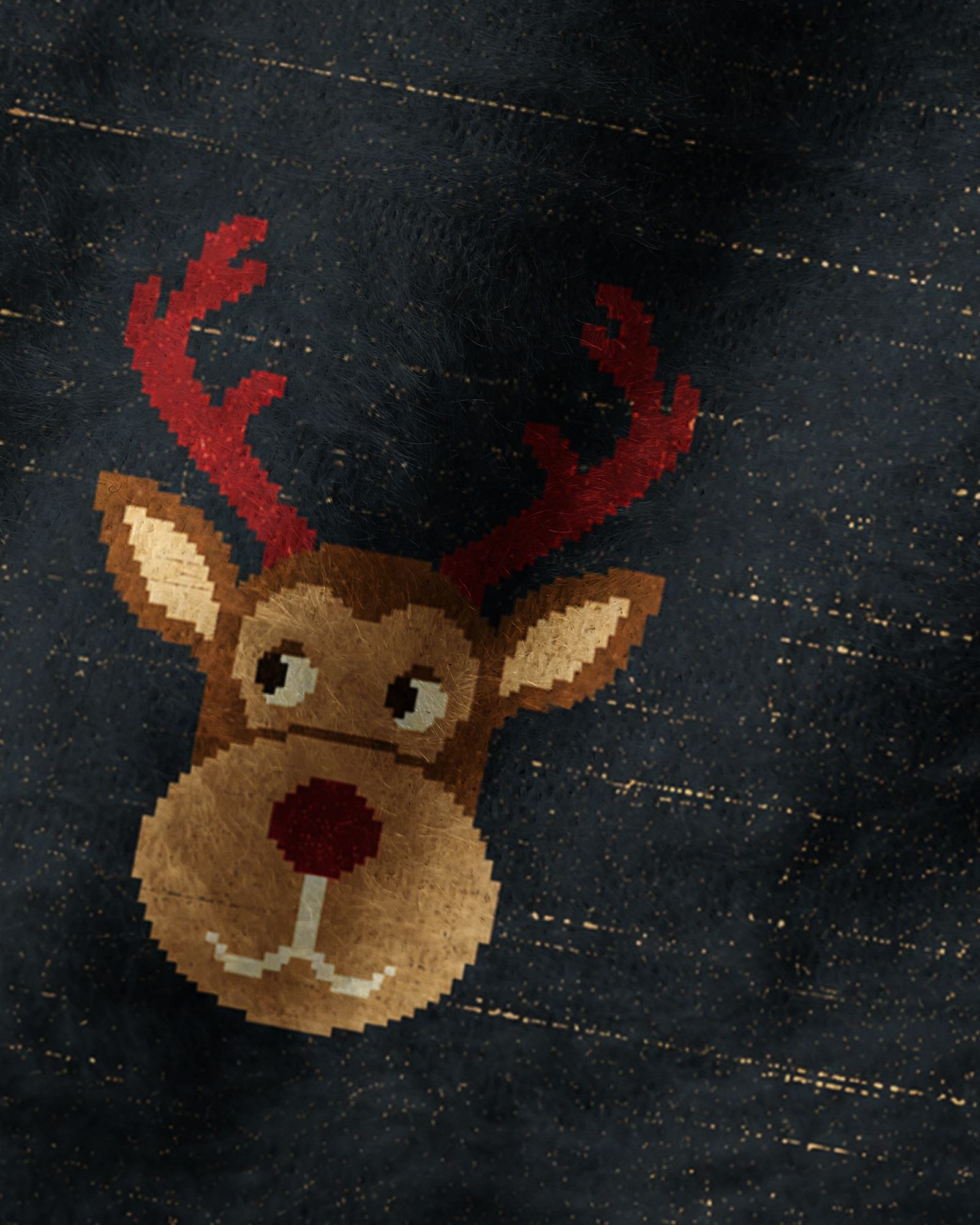 TheRetroTee Retro Pixel Reindeer Christmas Plush Knit Beanie
