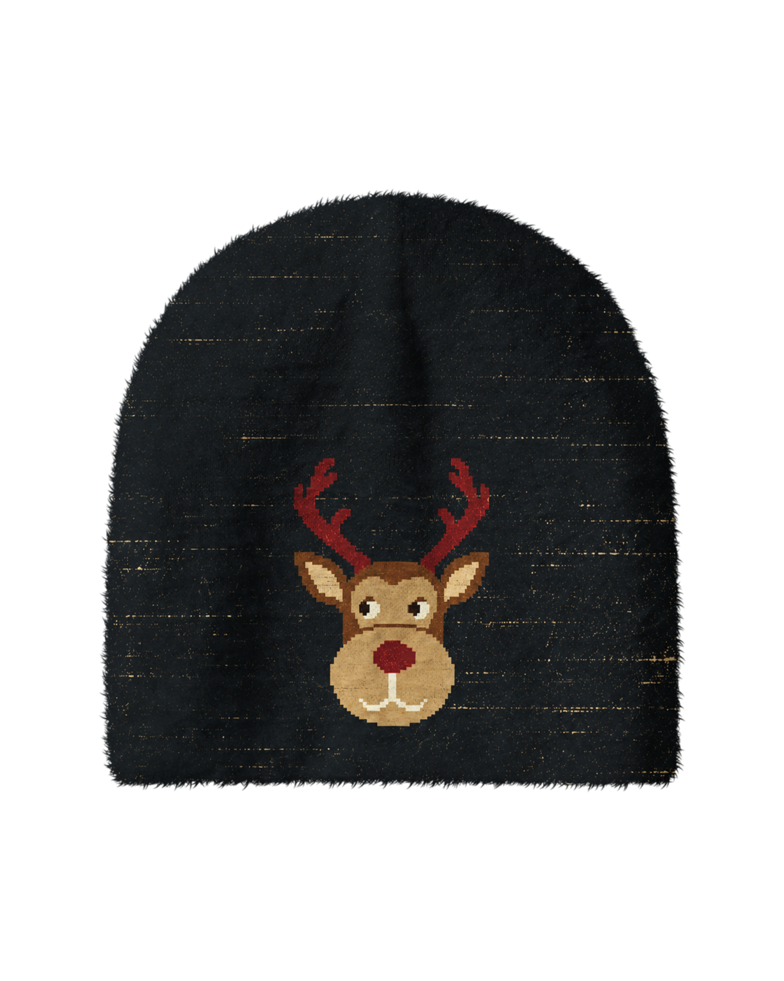 TheRetroTee Retro Pixel Reindeer Christmas Plush Knit Beanie