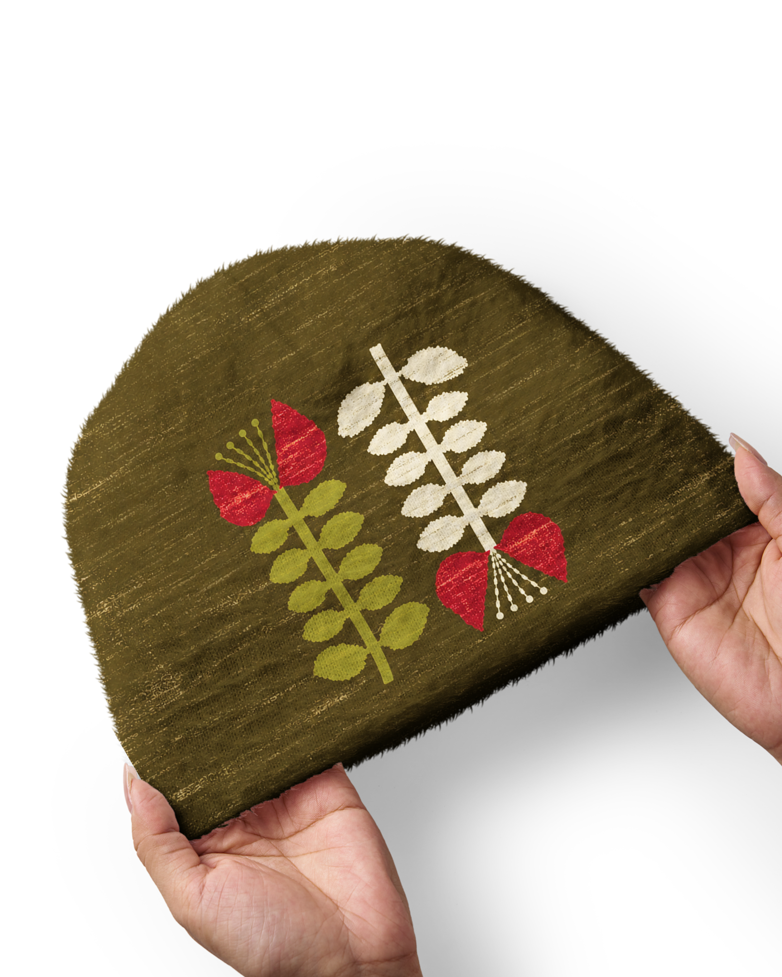 TheRetroTee Vintage Scandinavian Folk Floral Plush Knit Beanie
