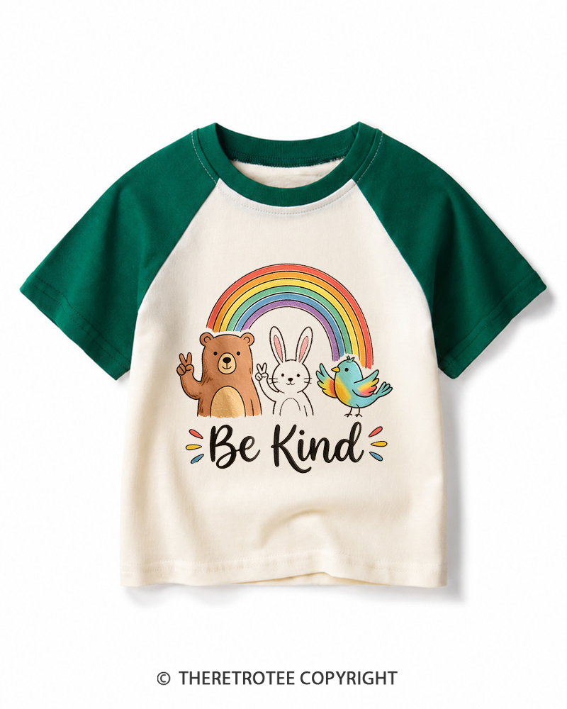 TheRetroTee Be Kind 1970s Kids Raglan Baseball T-Shirt