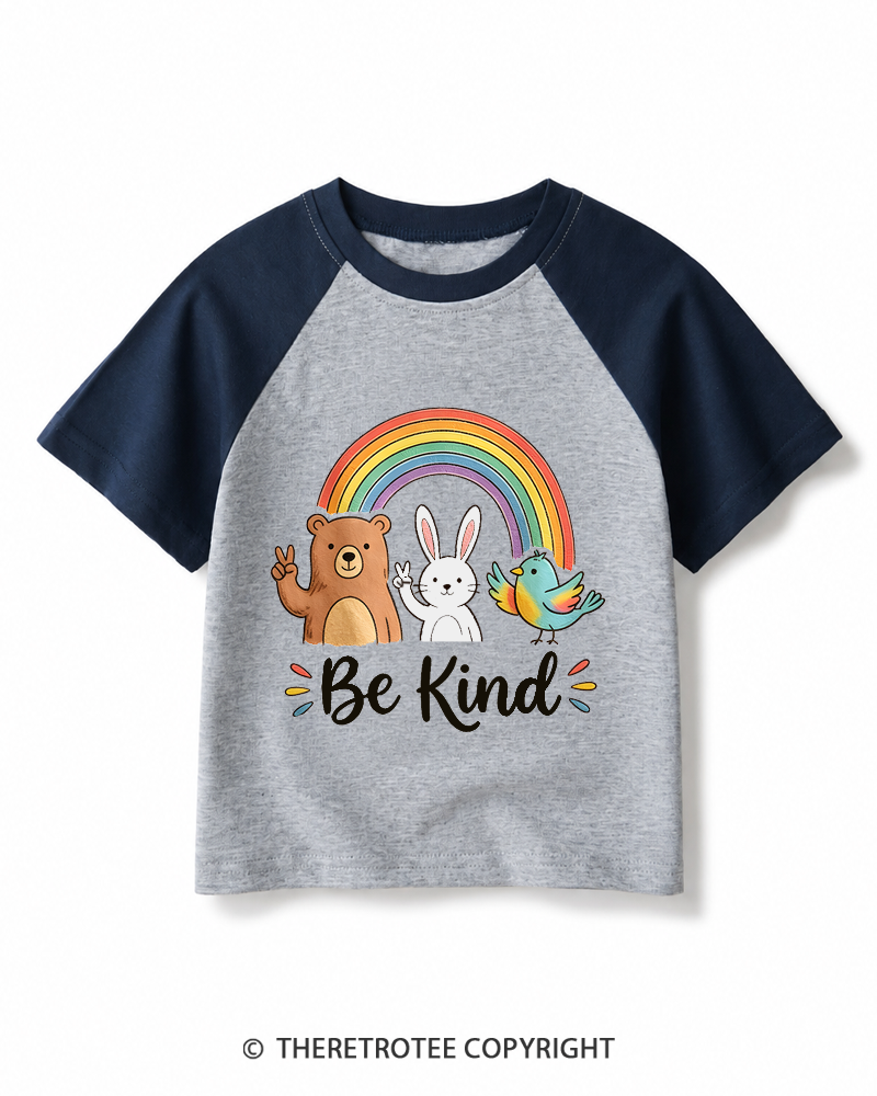 TheRetroTee Be Kind 1970s Kids Raglan Baseball T-Shirt