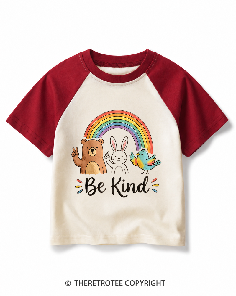 TheRetroTee Be Kind 1970s Kids Raglan Baseball T-Shirt