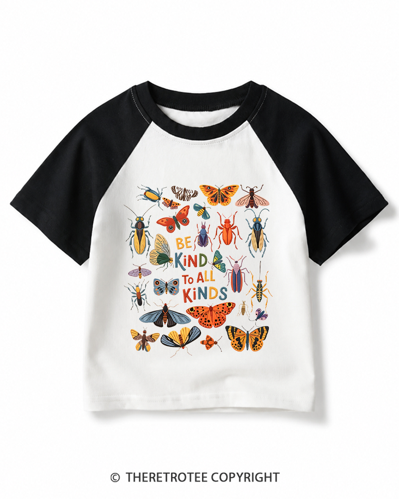 TheRetroTee Be Kind To All Kinds 1970s Kids Raglan Baseball T-Shirt