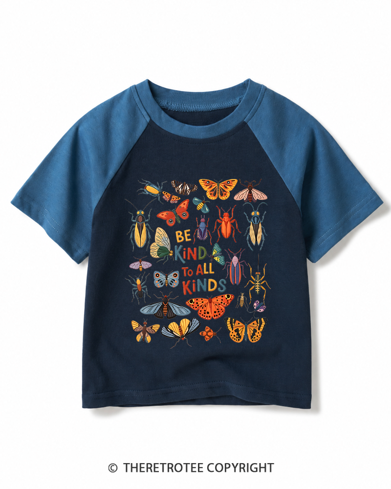 TheRetroTee Be Kind To All Kinds 1970s Kids Raglan Baseball T-Shirt