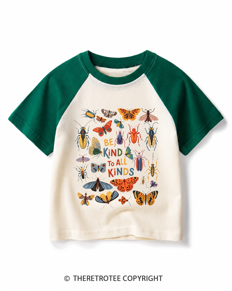 TheRetroTee Be Kind To All Kinds 1970s Kids Raglan Baseball T-Shirt
