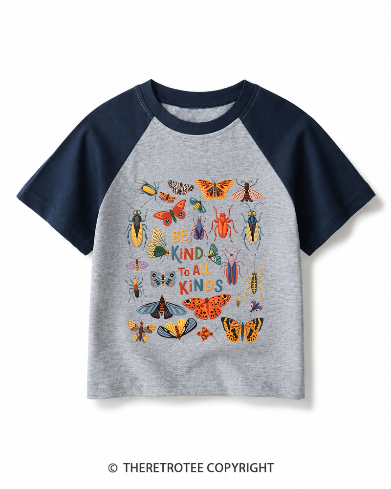 TheRetroTee Be Kind To All Kinds 1970s Kids Raglan Baseball T-Shirt