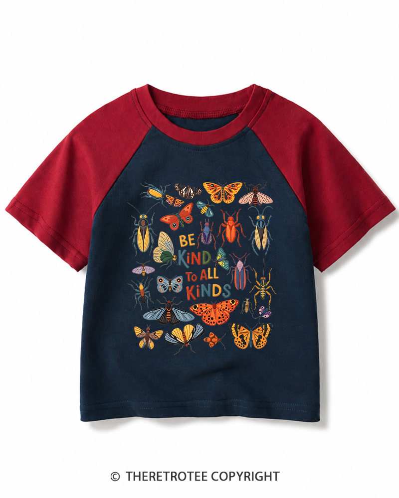 TheRetroTee Be Kind To All Kinds 1970s Kids Raglan Baseball T-Shirt