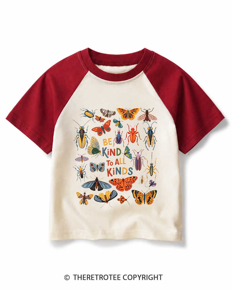 TheRetroTee Be Kind To All Kinds 1970s Kids Raglan Baseball T-Shirt
