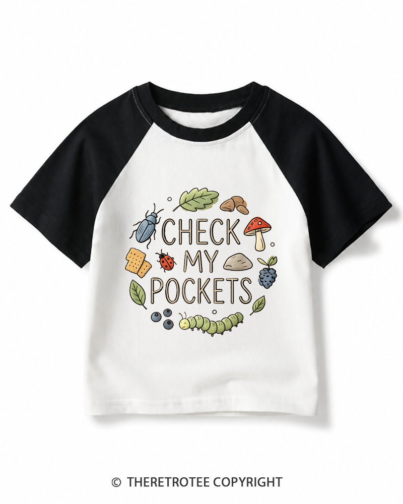 TheRetroTee Check My Pockets 1970s Kids Raglan Baseball T-Shirt