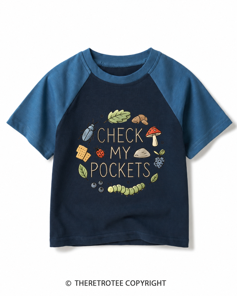TheRetroTee Check My Pockets 1970s Kids Raglan Baseball T-Shirt