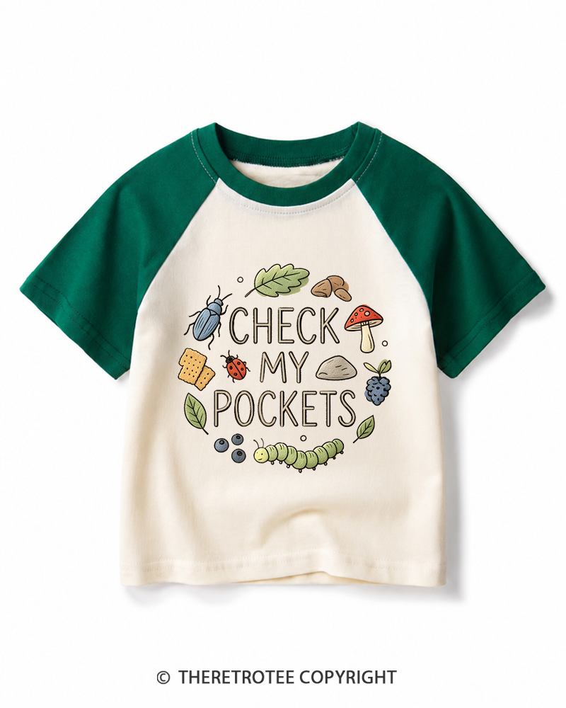 TheRetroTee Check My Pockets 1970s Kids Raglan Baseball T-Shirt