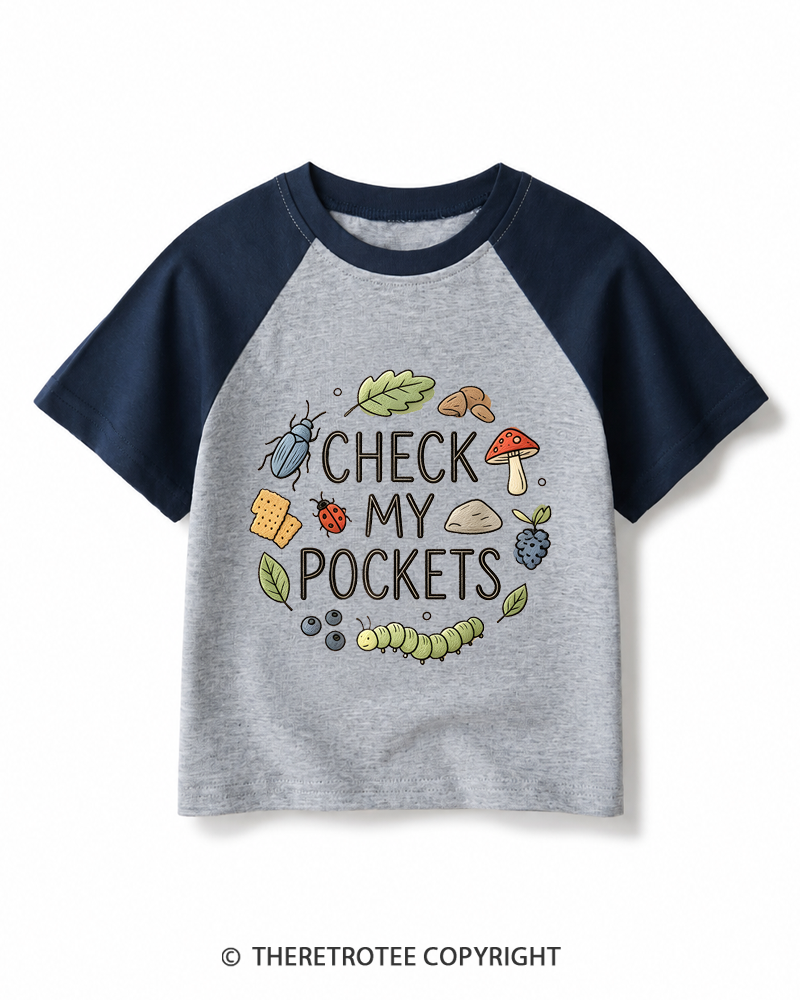 TheRetroTee Check My Pockets 1970s Kids Raglan Baseball T-Shirt