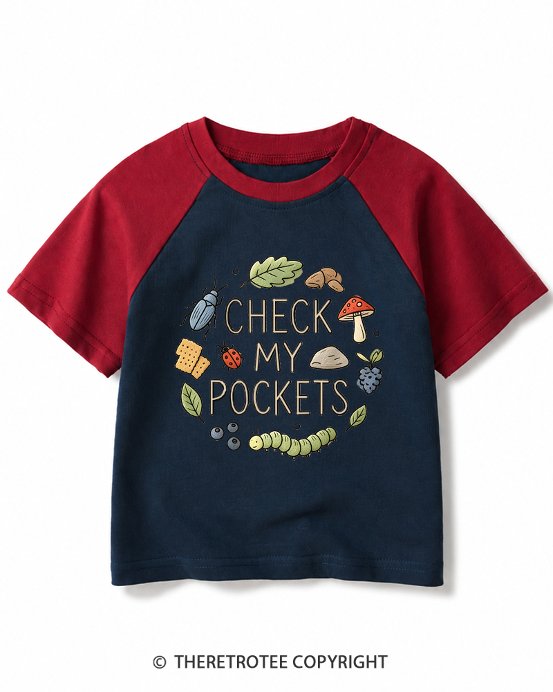 TheRetroTee Check My Pockets 1970s Kids Raglan Baseball T-Shirt