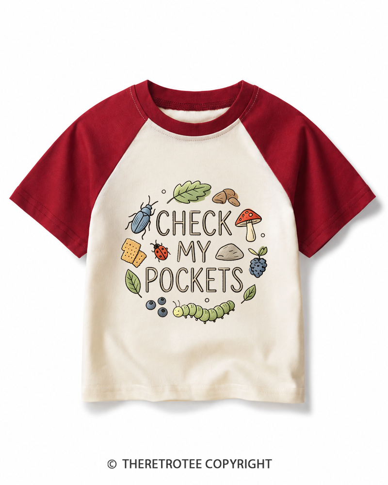 TheRetroTee Check My Pockets 1970s Kids Raglan Baseball T-Shirt