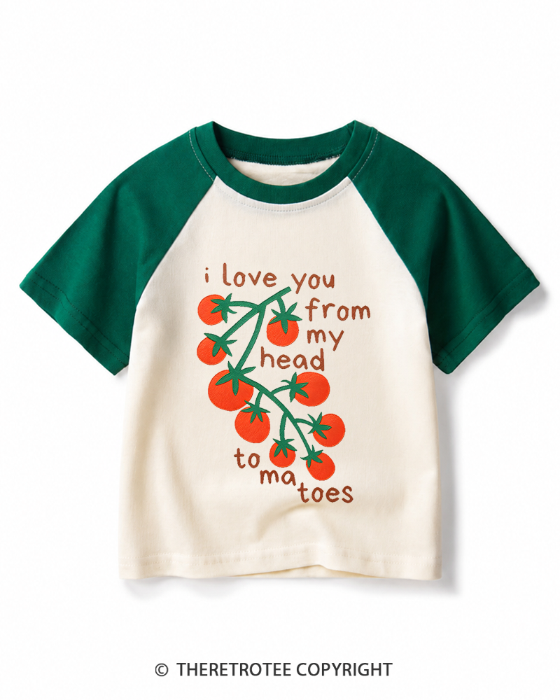 TheRetroTee Cute Tomatoes 1970s Kids Raglan Baseball T-Shirt