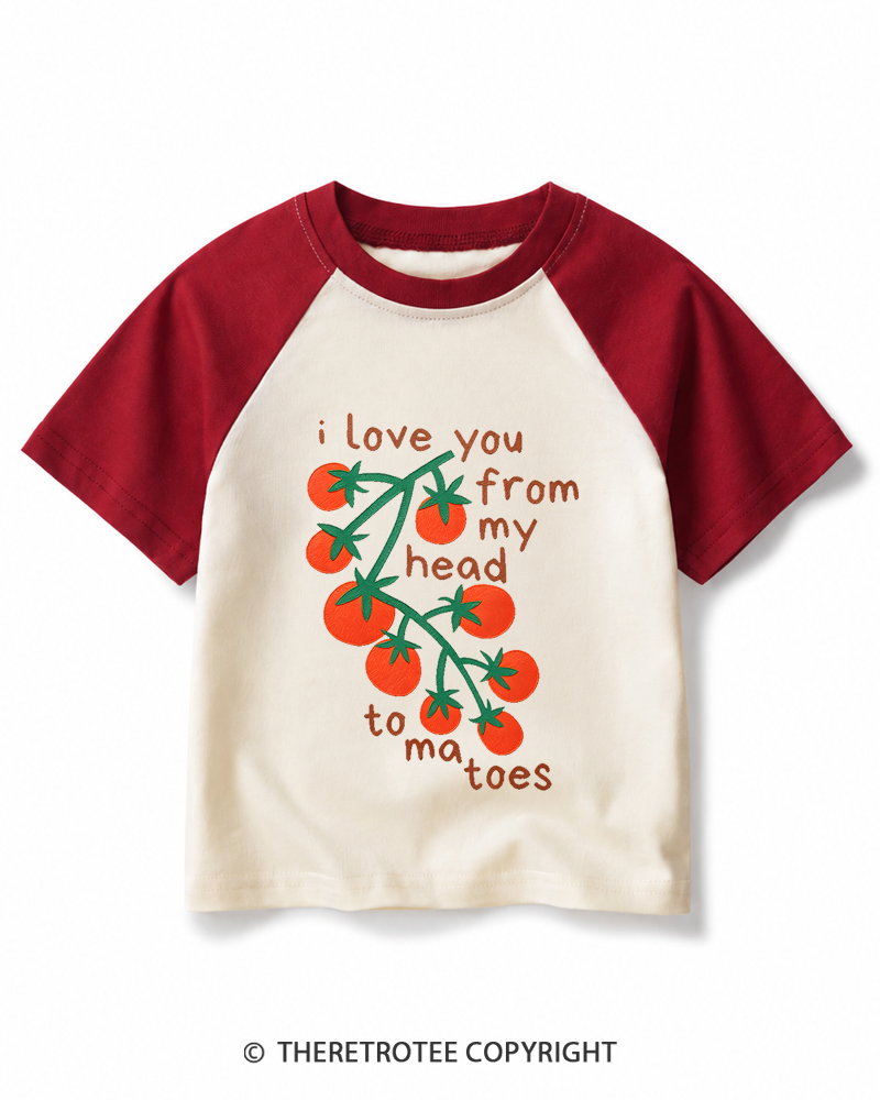 TheRetroTee Cute Tomatoes 1970s Kids Raglan Baseball T-Shirt