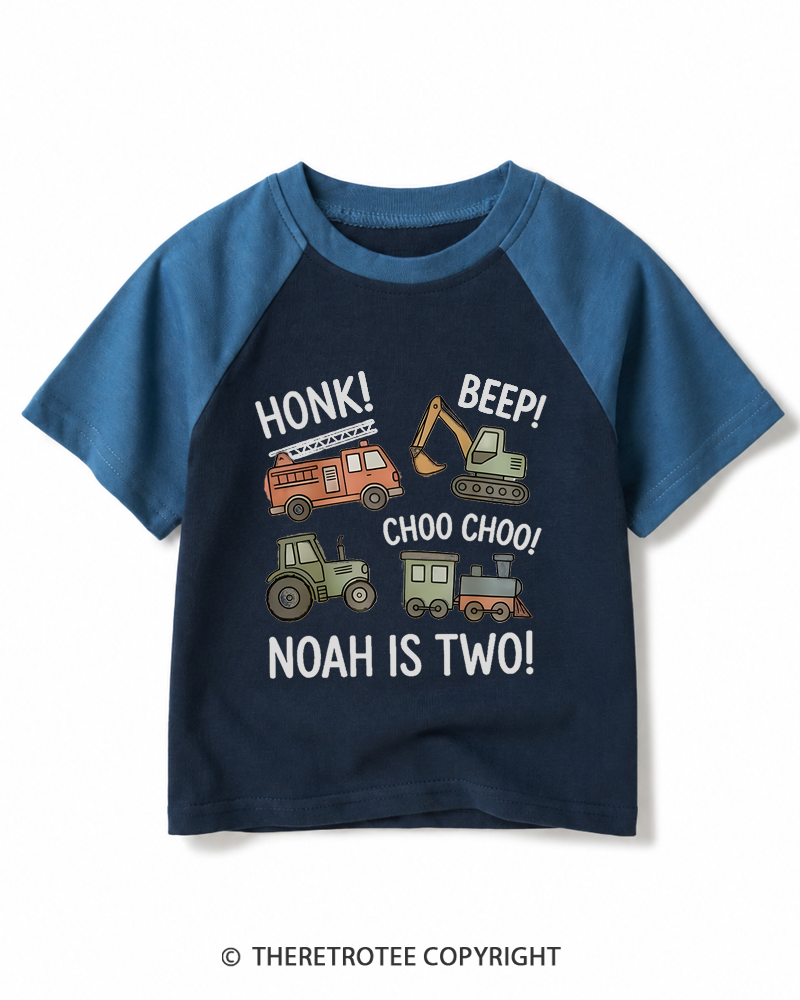 TheRetroTee Honk! Beep! Choo Choo! Kids Raglan Baseball T-Shirt