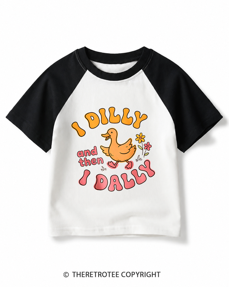TheRetroTee I Dilly And Then I Dally 1970s Kids Raglan Baseball T-Shirt